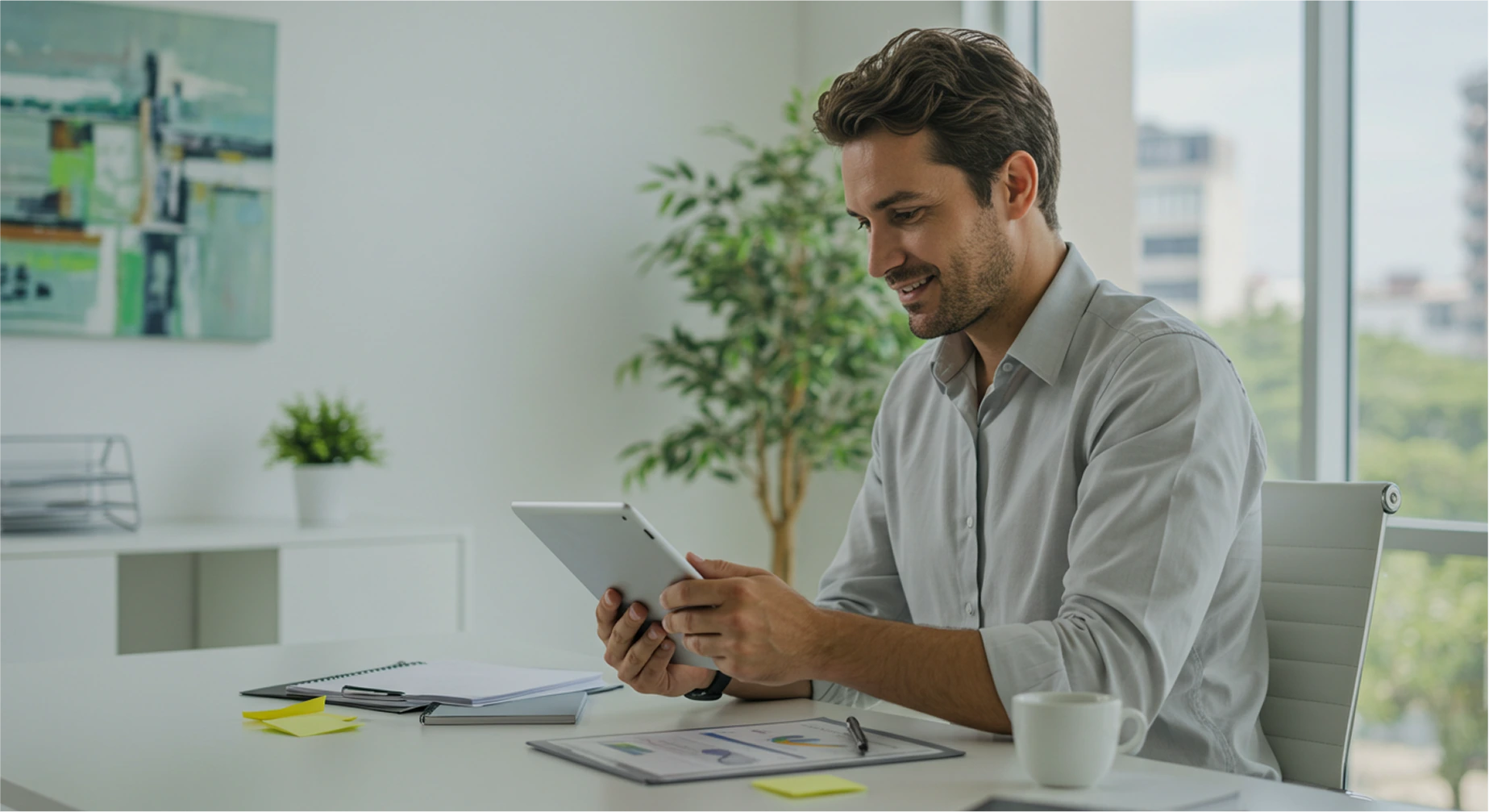 homem utilizando um tablet